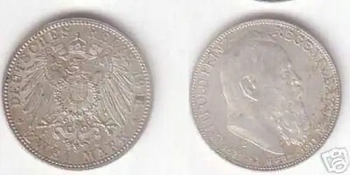 2 Mark Silber Münze Bayern Prinzregent Luitpold 1911