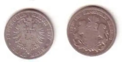 2 Mark Silber Münze 1877 Hamburg Stadtwappen