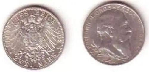 2 Mark Silber Münze 1902 Baden Großherzog Friedrich