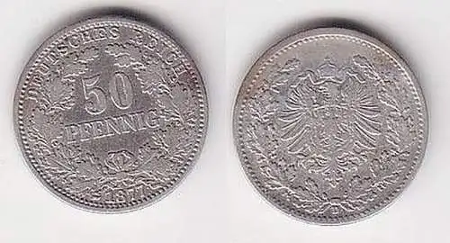 50 Pfennig Silber Münze Kaiserreich 1877 D