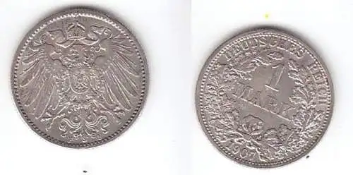 1 Mark Silber Münze Kaiserreich 1907 F, Jäger 17 (111851)