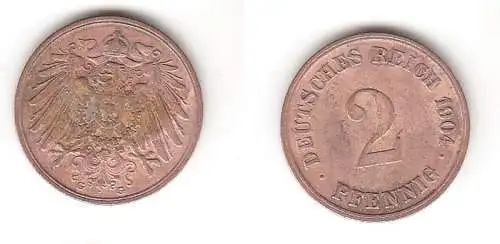 2 Pfennig Kupfer Münze Deutsches Reich 1904 G Jäger 11 (112374)