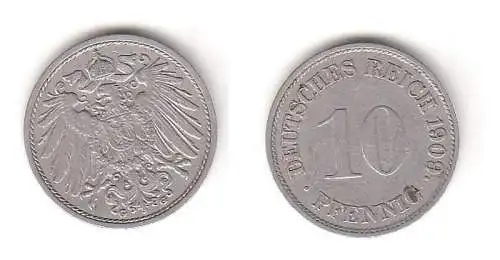 10 Reichspfennig Nickel Münze Deutsches Reich 1909 G, Jäger 13 (112452)