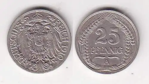 25 Pfennig Nickel Münze Deutsches Kaiserreich 1910 A