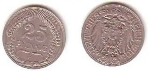 25 Pfennig Nickel Münze Deutsches Reich 1910 F Jäger 18