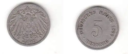 5 Reichspfennig Nickel Münze Deutsches Reich 1896 E, Jäger 12 (112496)