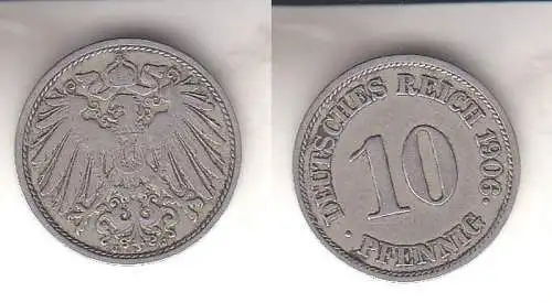 10 Reichspfennig Nickel Münze Deutsches Reich 1906 J, Jäger 13 (112373)