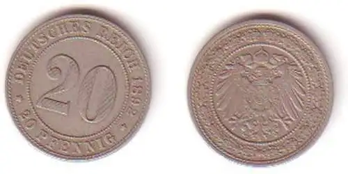 20 Pfennig Nickel Münze Deutsches Reich 1892 J Jäger 14 (MU0817)