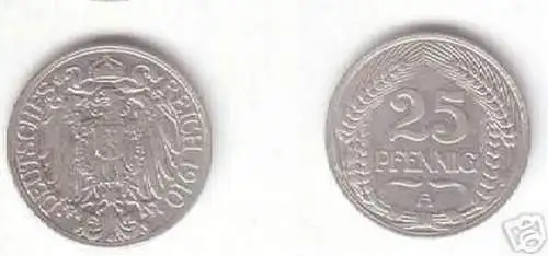 25 Pfennig Nickel Münze Kaiserreich 1910 A