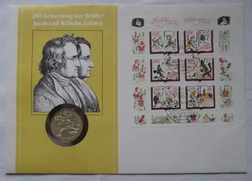 seltener DDR Numisbrief mit 20 Mark 'Gebrüder Grimm' 1986 Stgl. (134664)