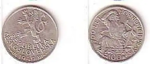 100 Kronen Silber Münze Tschechoslowakei 1949