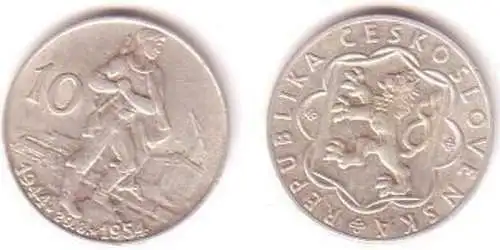 10 Kronen Silber Münze Tschechoslowakei 1954