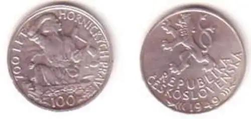 100 Kronen Silber Münze Tschechoslowakei 1949