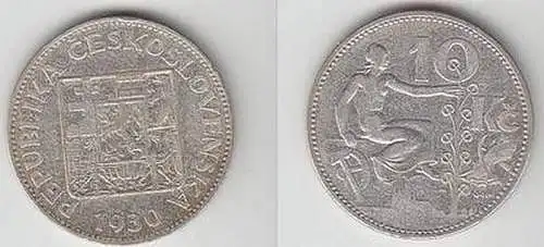 10 Kronen Silber Münze Tschechoslowakei 1930