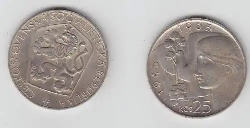 25 Kronen Silber Münze Tschechoslowakei 20. Jahrestag der Befreiung 1965 (113082