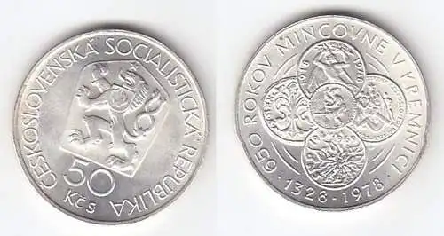 50 Kronen Silber Münze CSSR 650 Rokov Mincovne v Kremnici 1978 (111802)