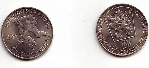 100 Kronen Silber Münze Tschechoslowakei Eishockey 1985