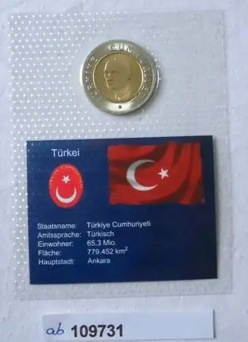 Münze Bi-Metal 1 Lira Türkei 2005 in TOP Erhaltung im Blister