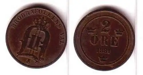 2 Öre Kupfer Münze Schweden 1881