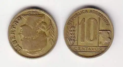 10 Centavos Messing Münze Argentinien 1942