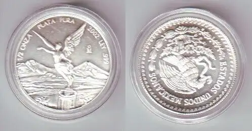 1/2 ONZA PLATA PURA Münze Mexiko 1 Unze 999 Silber TOP 2002 (111794)