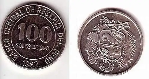 100 Soles de Oro Nickel Münze Peru 1982