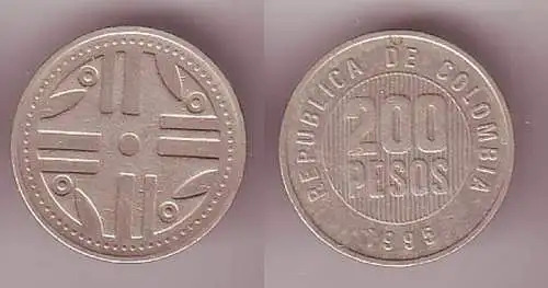 200 Pesos Kupfer Nickel Münze Kolumbien 1995 (109256)