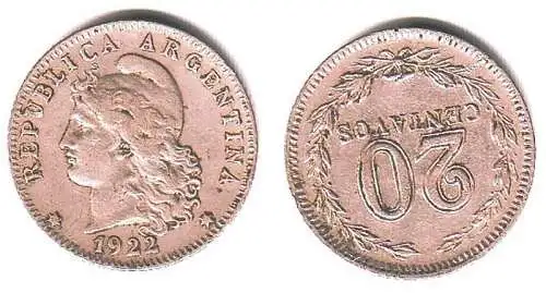 20 Centavos Nickel Münze Argentinien 1922