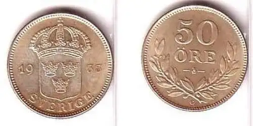 50 Öre Silber Münze Schweden 1933