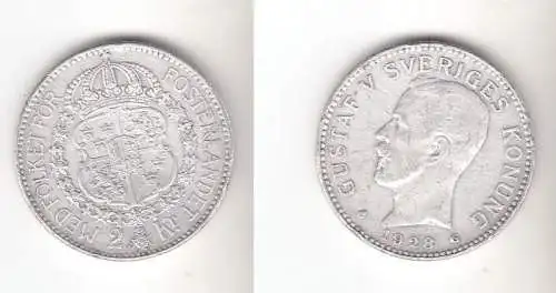 2 Kronen Silber Münze Schweden König Gustav V. 1928 (111887)