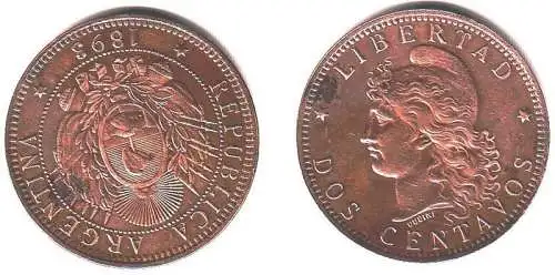 Dos Centavos Kupfer Münze Argentinien 1893