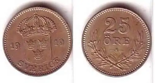 25 Öre Silber Münze Schweden 1919