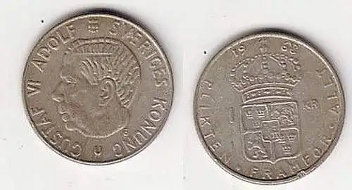 1 Krone Silber Münze Schweden 1968