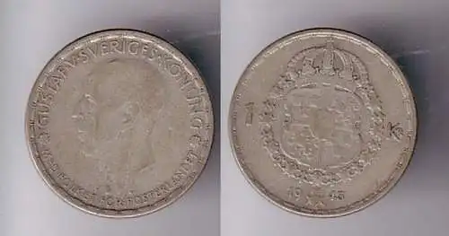 1 Krone Silber Münze Schweden 1943