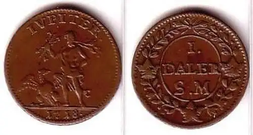 1 Daler Kupfer Münze Schweden 1718 Jupiter