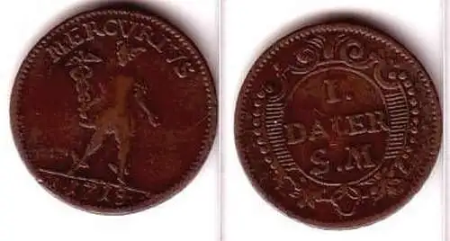 1 Daler Kupfer Münze Schweden 1718 Mercurius