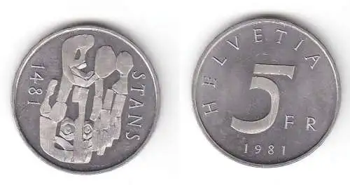 5 Franken Nickel Münze Schweiz 1981 Stans (111561)