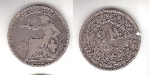 2 Franken Silber Münze Schweiz 1862 B (114081)