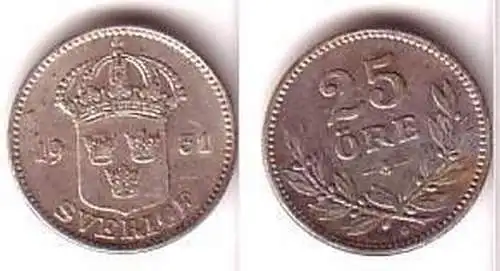 25 Öre Silber Münze Schweden 1931