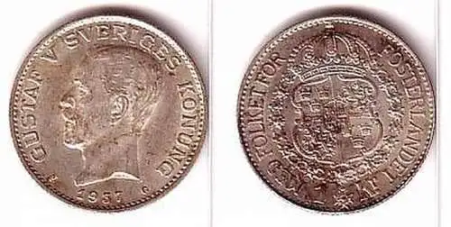 1 Krone Silber Münze Schweden 1937