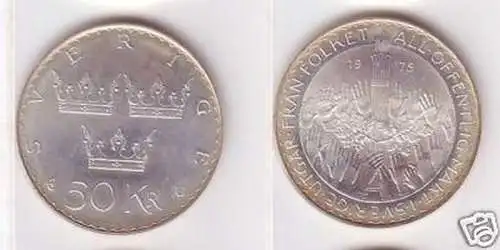 50 Kronen Silber Münze Schweden 1975