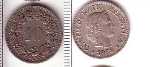 10 Rappen Nickel Münze Schweiz 1909