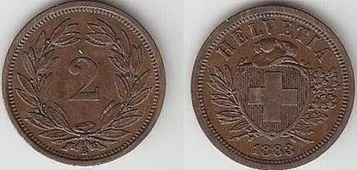 2 Rappen Kupfer Münze Schweiz 1883