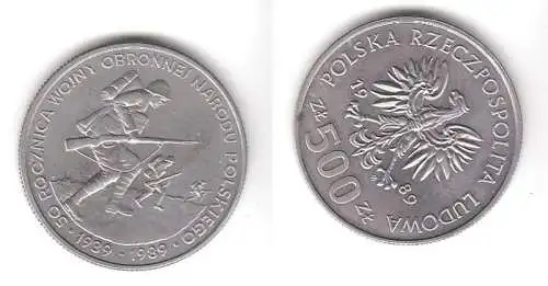 500 Zloty Nickel Münze Polen 50. Jahrestag des Einmarsches in Polen 1989 (111056