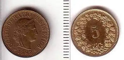 5 Rappen Messing Münze Schweiz 1992