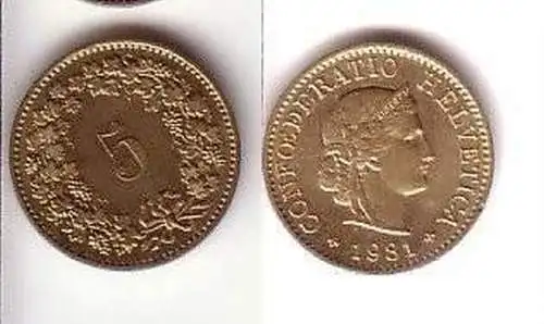 5 Rappen Messing Münze Schweiz 1981