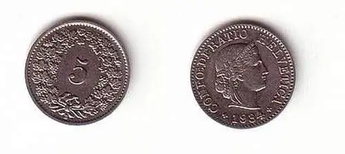 5 Rappen Nickel Münze Schweiz 1934