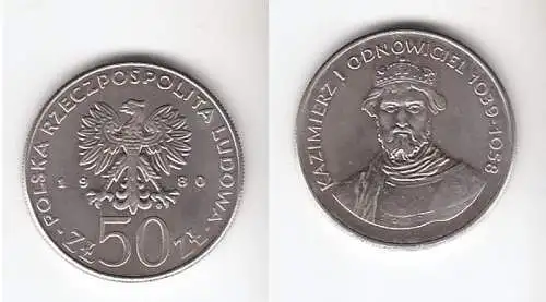 50 Zloty Kupfer Nickel Münze Polen 1980 Polnische Könige, Kasimir I.