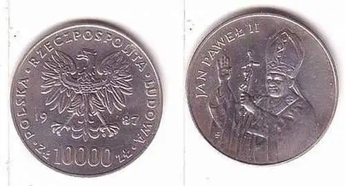 10000 Zloty Münze Polen Pabst Johannes Paul II.1987