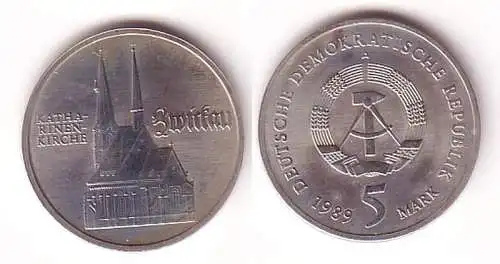 DDR Gedenk Münze 5 Mark Zwickau Katharinenkirche 1989 (110683)